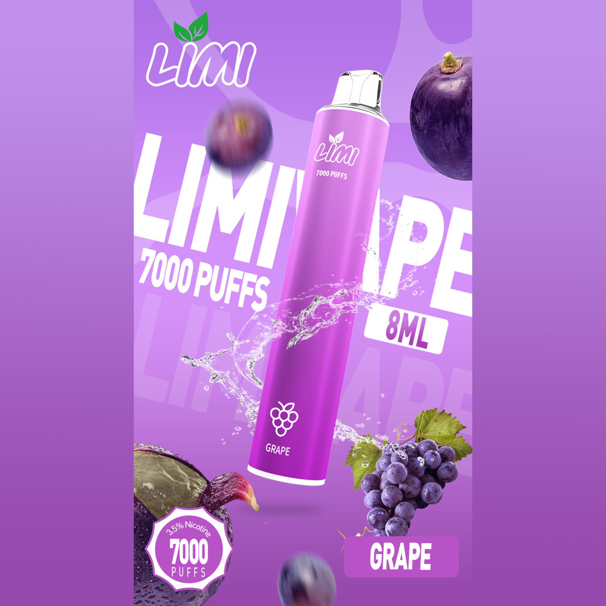 LIMI 一次性電子煙｜葡萄口味・拋棄式電子菸・約 7000 口・炫彩發光設計