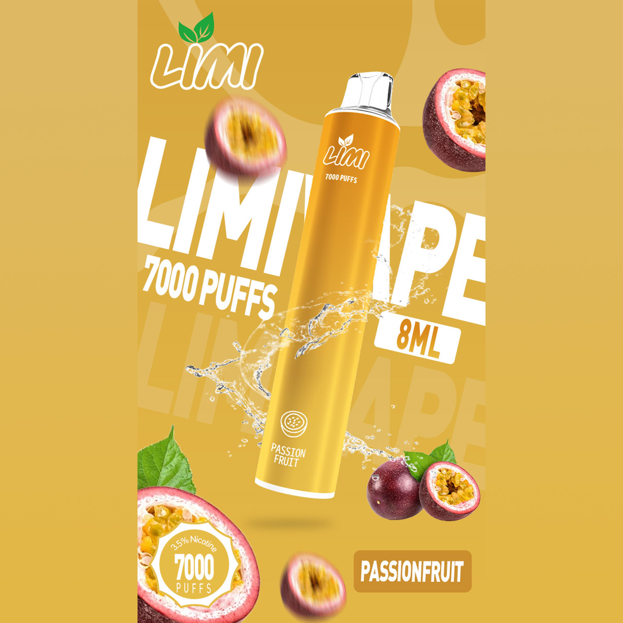 LIMI 一次性電子煙｜百香果口味・拋棄式電子菸・約 7000 口・炫彩發光設計